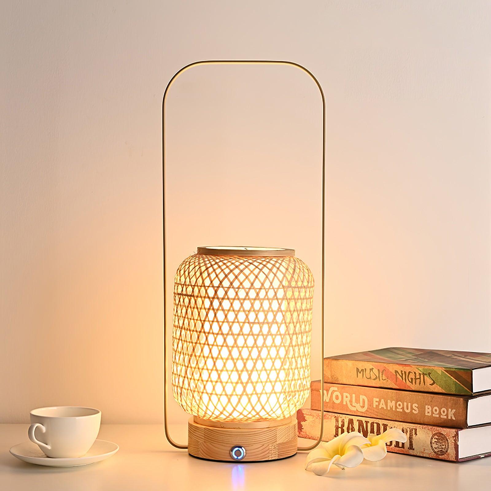 Portable Bamboo Lantern LED Table Lamp for Desk and Bedside USB Charging
