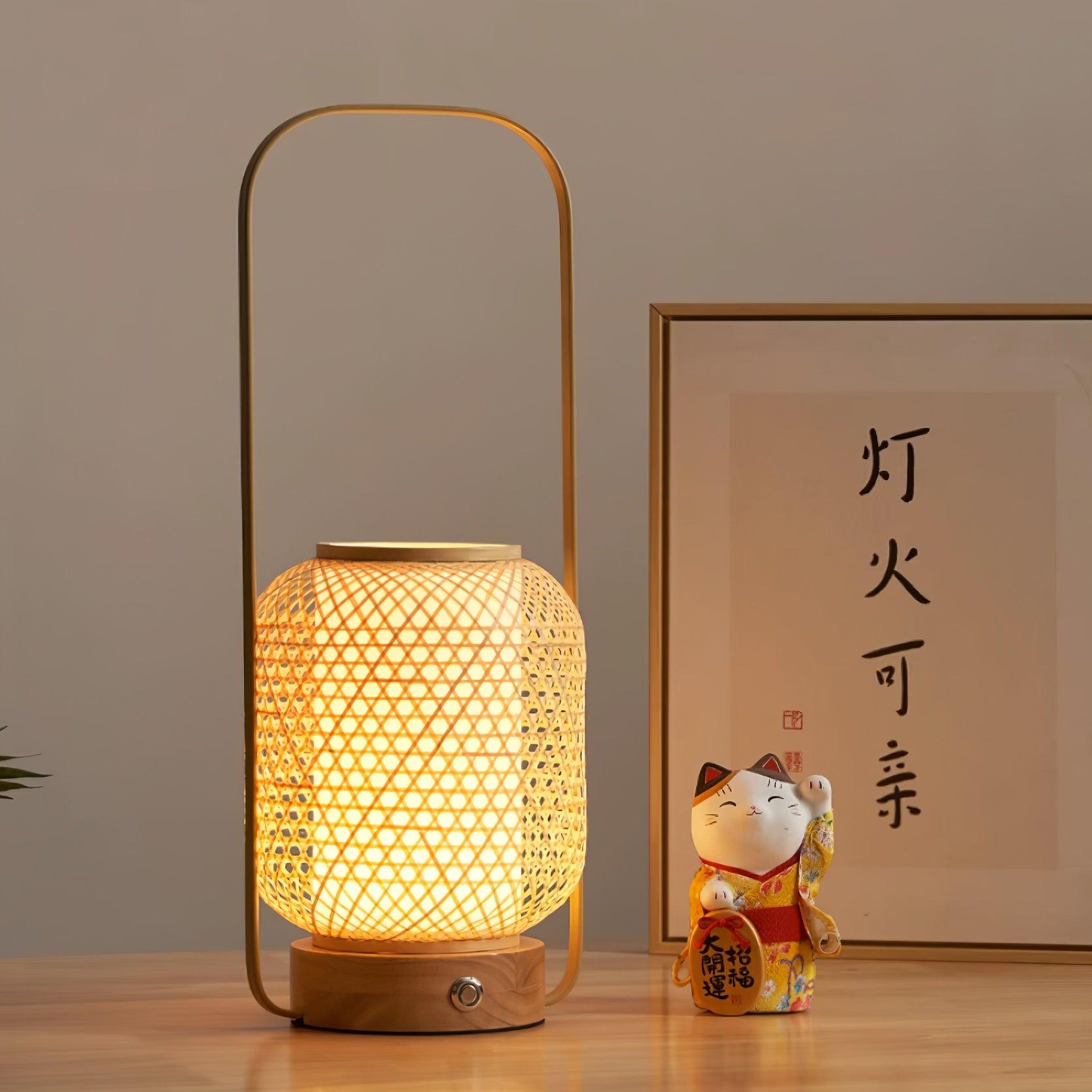 Portable Bamboo Lantern LED Table Lamp for Desk and Bedside USB Charging