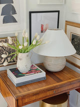 Beachside Whitewashed Wood Table Lamp with White Fabric Shade for Modern Bedside Lighting