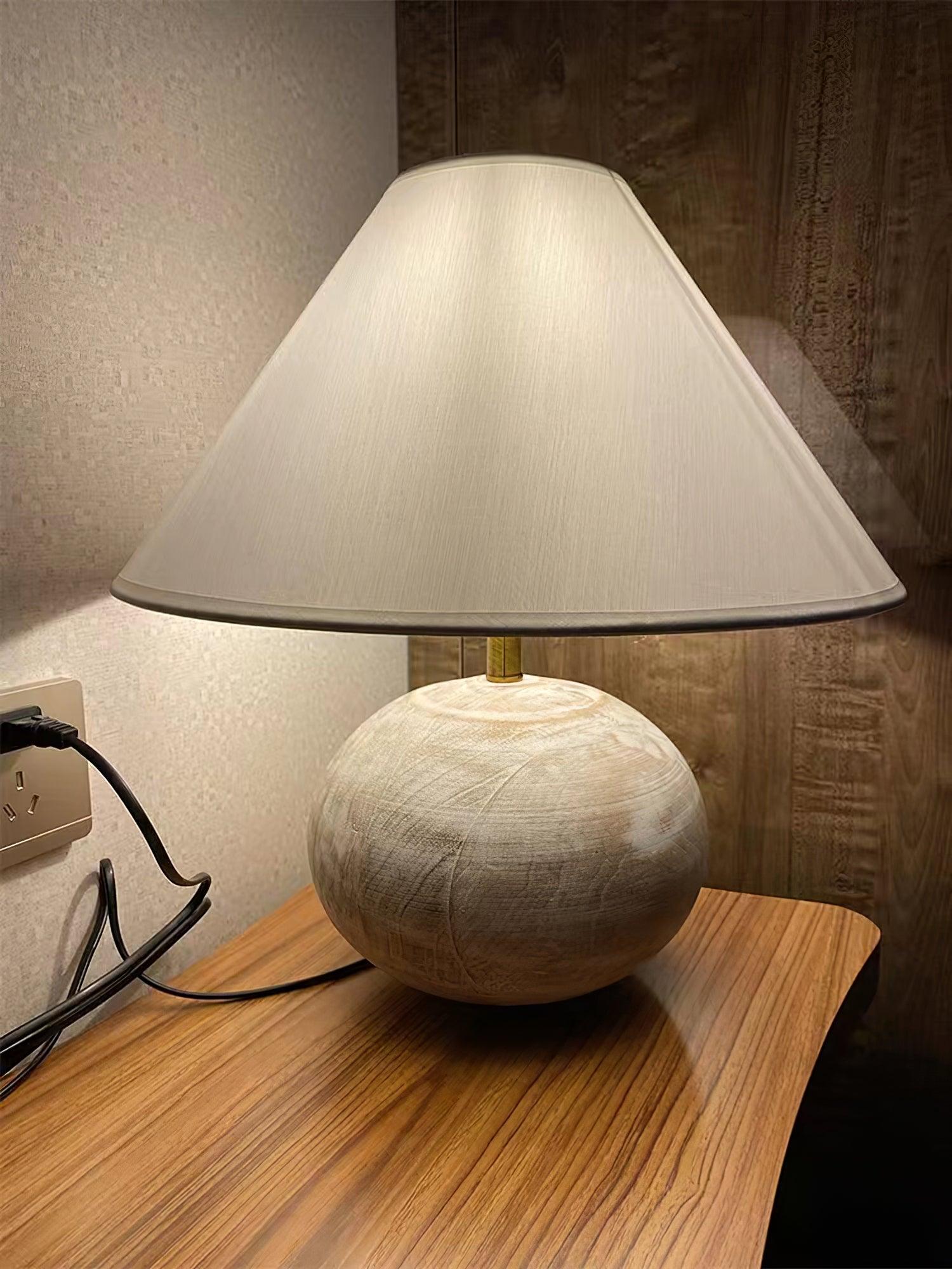 Beachside Whitewashed Wood Table Lamp with White Fabric Shade for Modern Bedside Lighting
