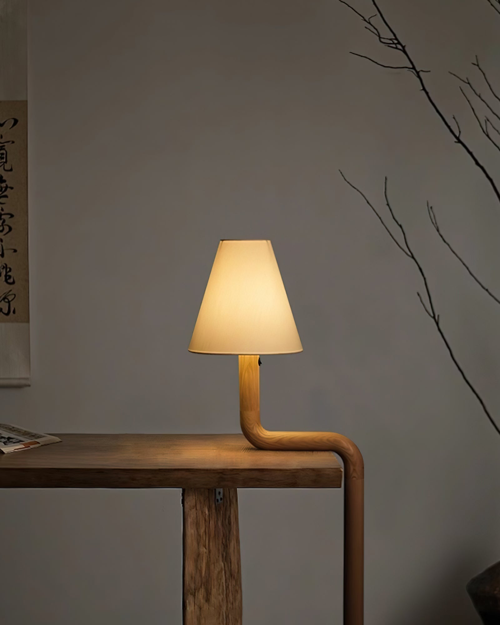 Modern Organic Bend Wood Table Lamp Minimalist Mid Century Bedside Desk Light