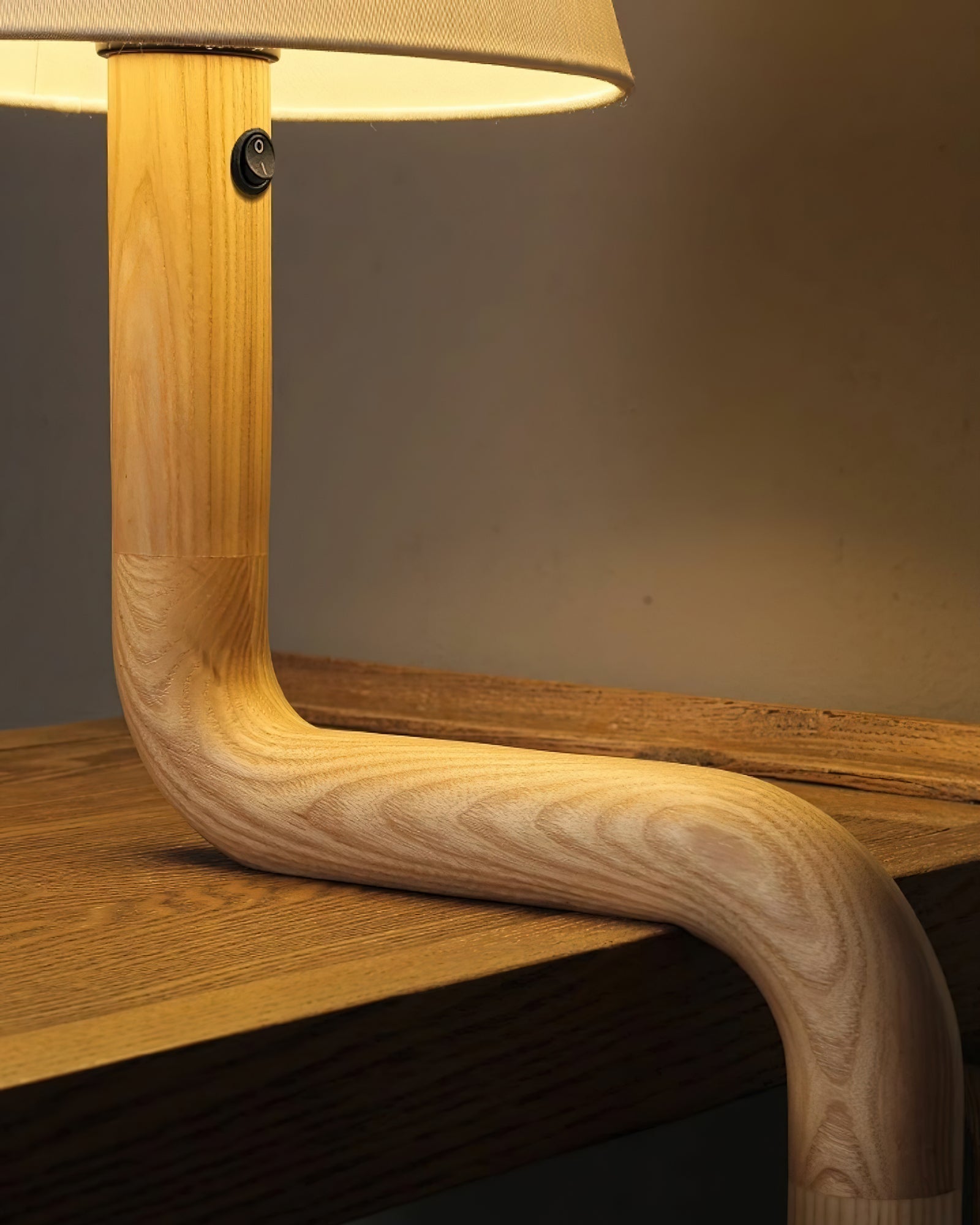 Modern Organic Bend Wood Table Lamp Minimalist Mid Century Bedside Desk Light