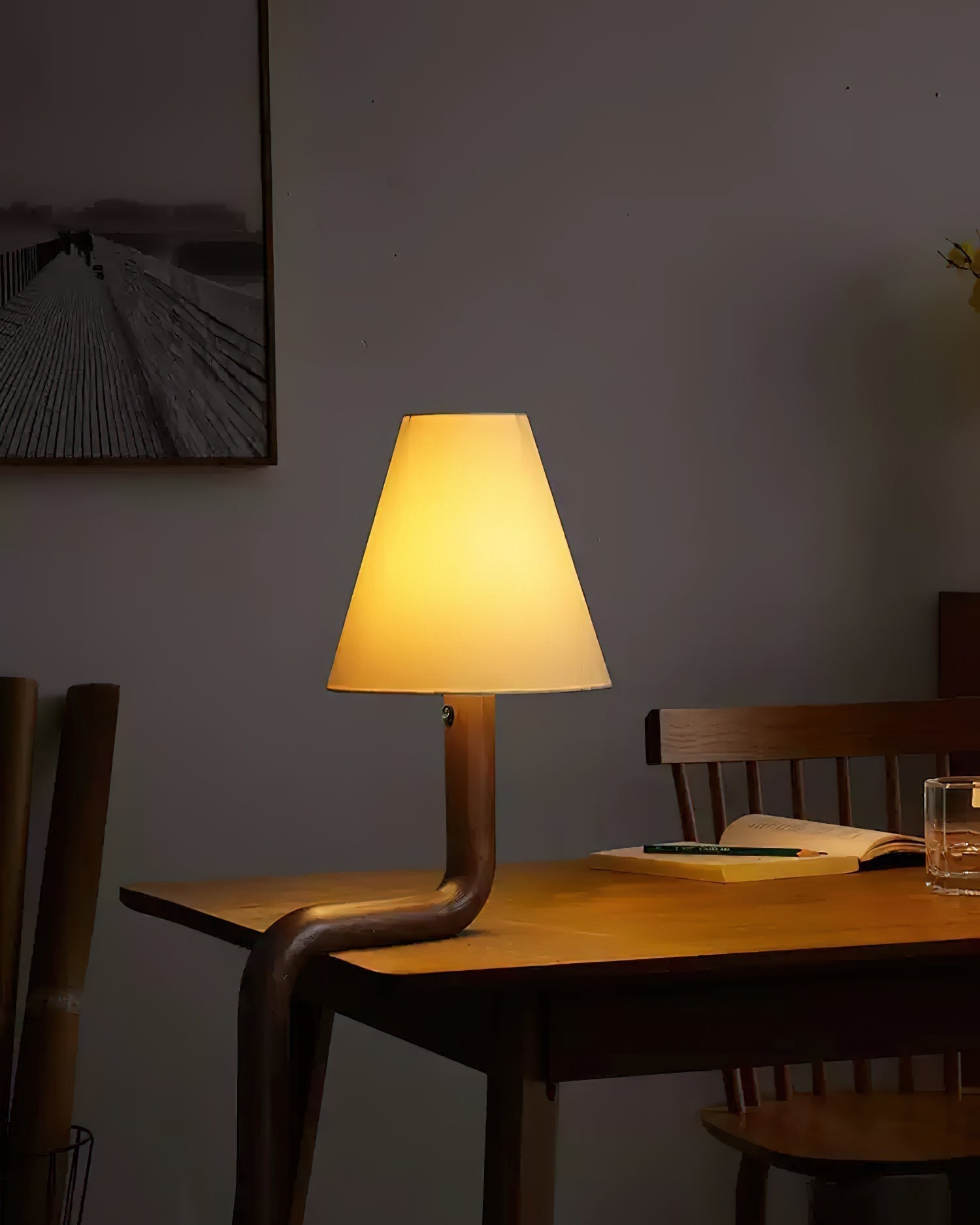 Modern Organic Bend Wood Table Lamp Minimalist Mid Century Bedside Desk Light