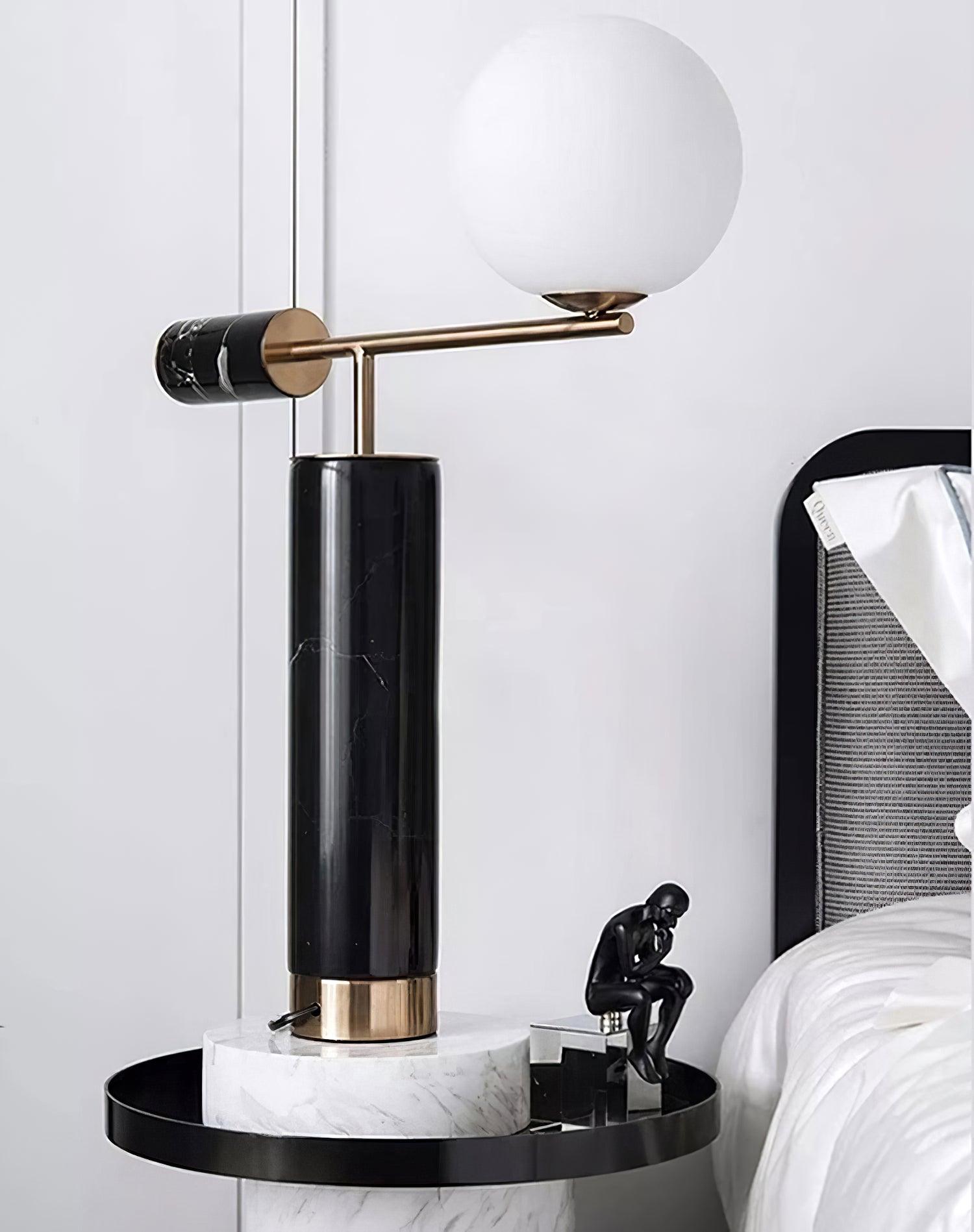 Modern Geometric Terrazzo Table Lamp with Spherical Glass Shade for Home Office