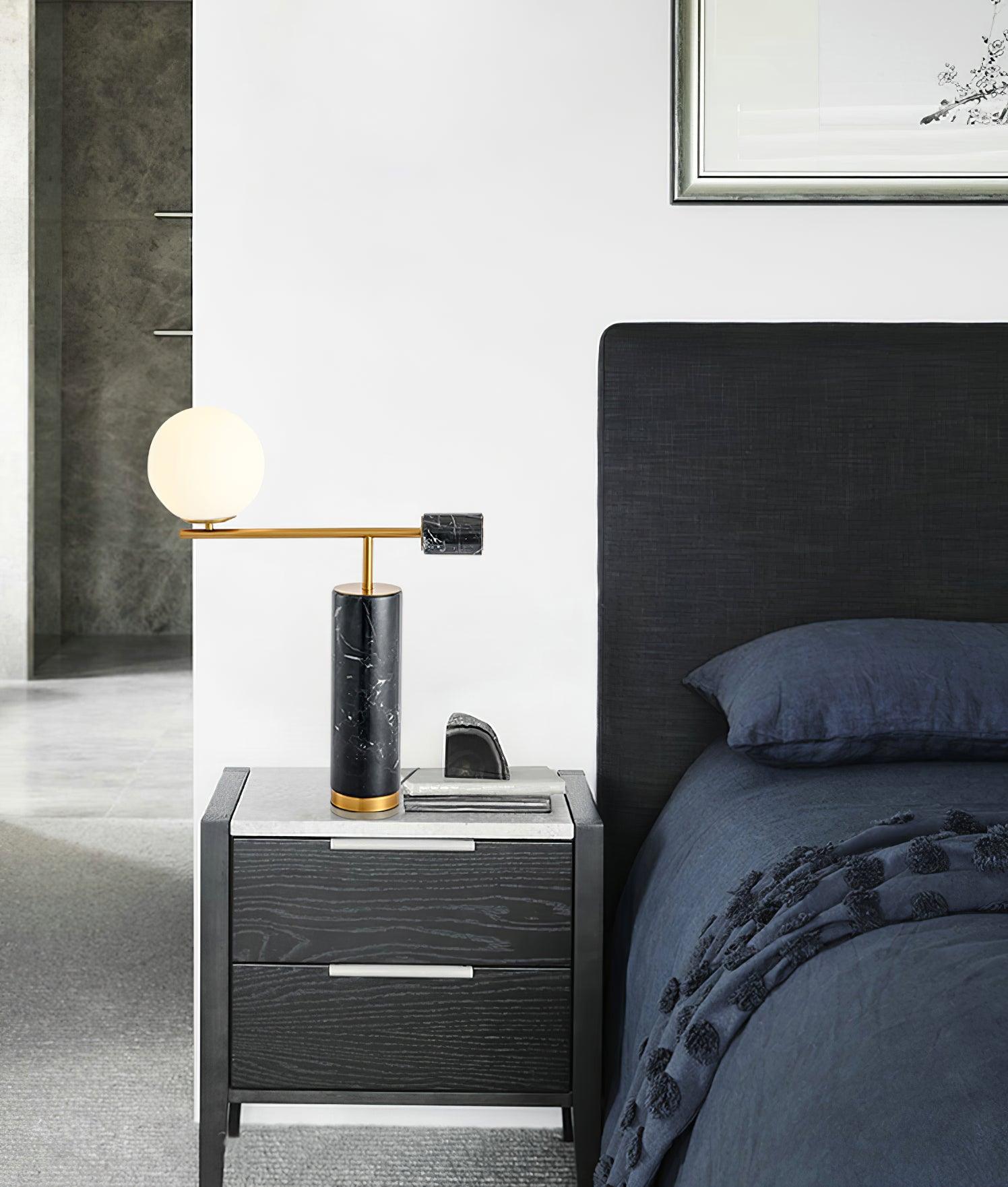 Modern Geometric Terrazzo Table Lamp with Spherical Glass Shade for Home Office