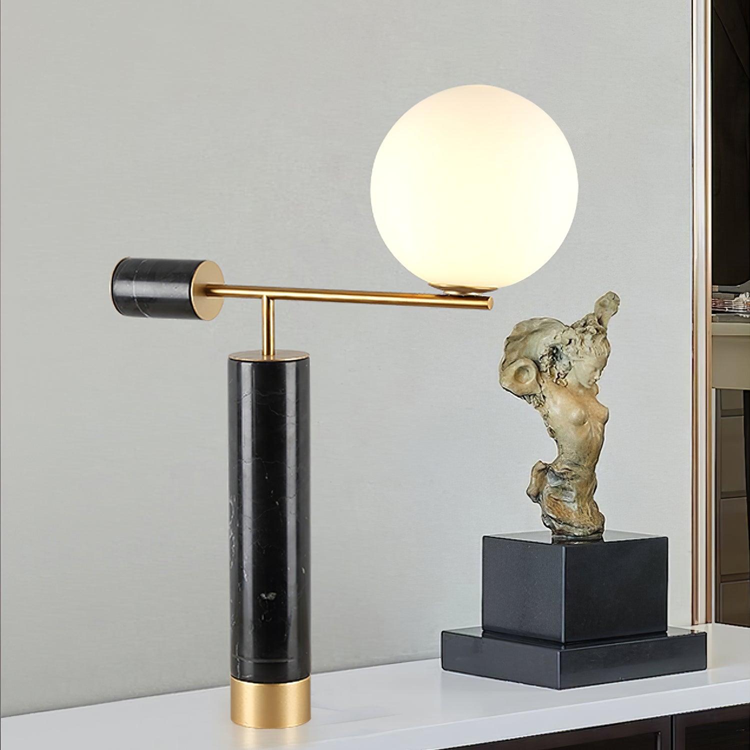 Modern Geometric Terrazzo Table Lamp with Spherical Glass Shade for Home Office