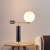 Modern Geometric Terrazzo Table Lamp with Spherical Glass Shade for Home Office