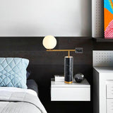 Modern Geometric Terrazzo Table Lamp with Spherical Glass Shade for Home Office