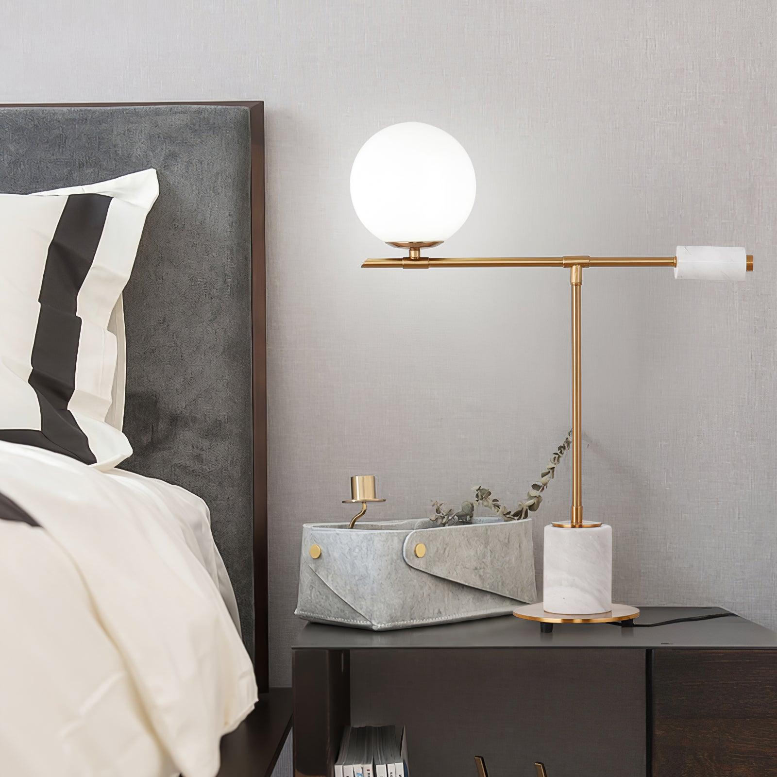 Modern Geometric Terrazzo Table Lamp with Spherical Glass Shade for Home Office