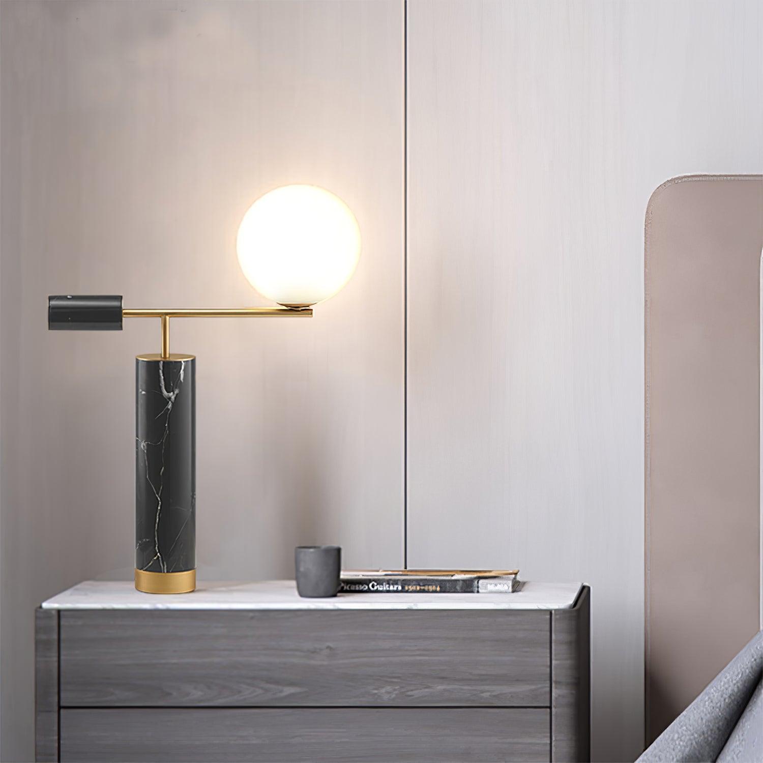Modern Geometric Terrazzo Table Lamp with Spherical Glass Shade for Home Office
