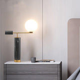 Modern Geometric Terrazzo Table Lamp with Spherical Glass Shade for Home Office