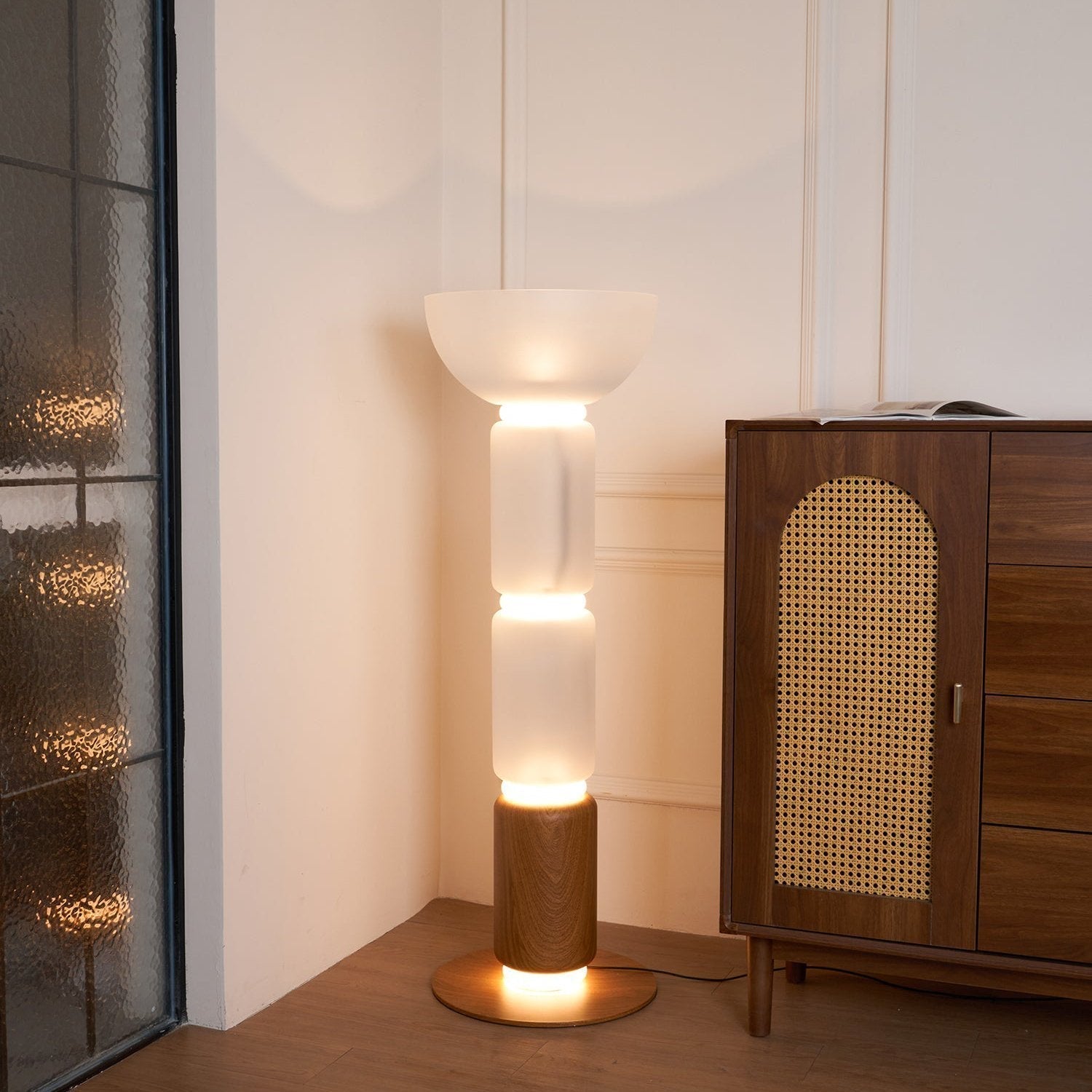 postmodern-art-deco-sculptural-glass-floor-lamp-with-wood-finish-and-integrated-led-lighting