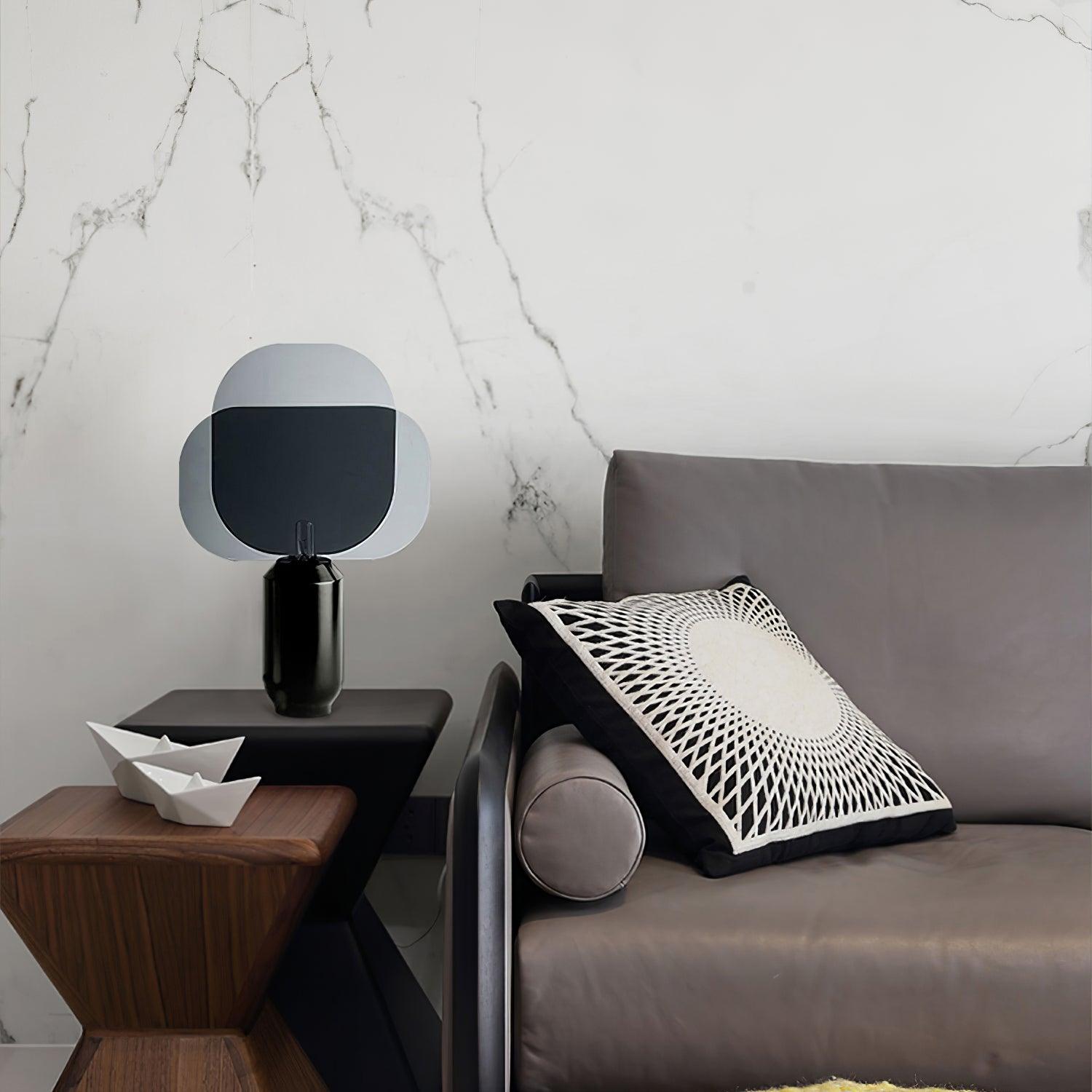 Bery Modern Table Lamp with Geometric Smoke Gray Acrylic Shade and Black Iron Base