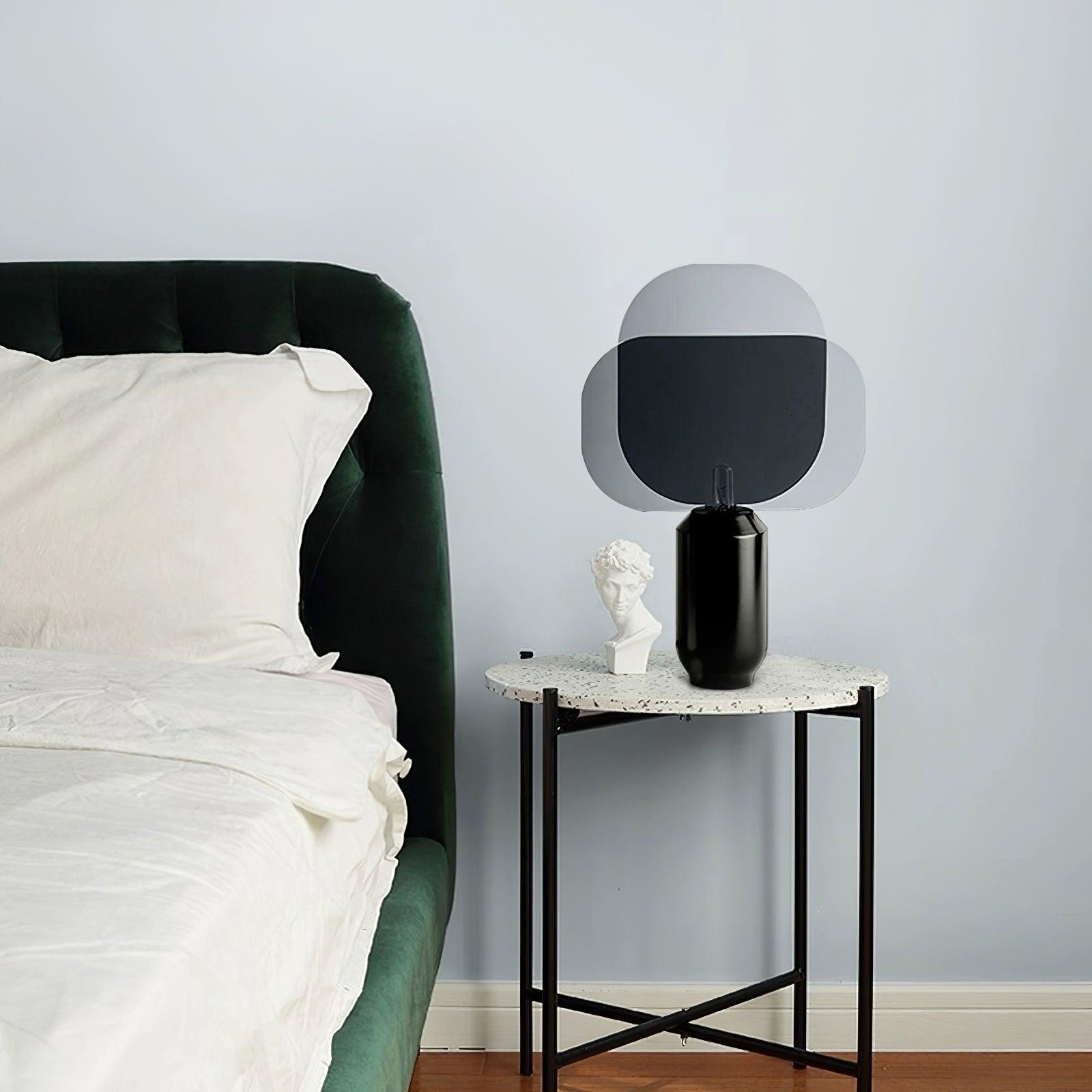 Bery Modern Table Lamp with Geometric Smoke Gray Acrylic Shade and Black Iron Base
