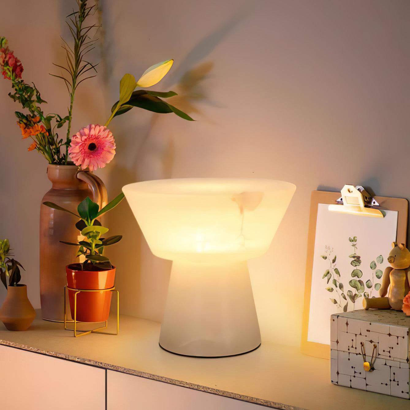 Beta White Marble Cone Table Lamp with Brass Detail for Elegant Ambient Light