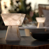 Beta White Marble Cone Table Lamp with Brass Detail for Elegant Ambient Light
