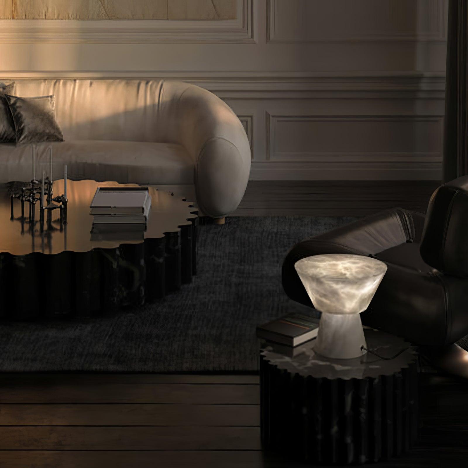 Beta White Marble Cone Table Lamp with Brass Detail for Elegant Ambient Light