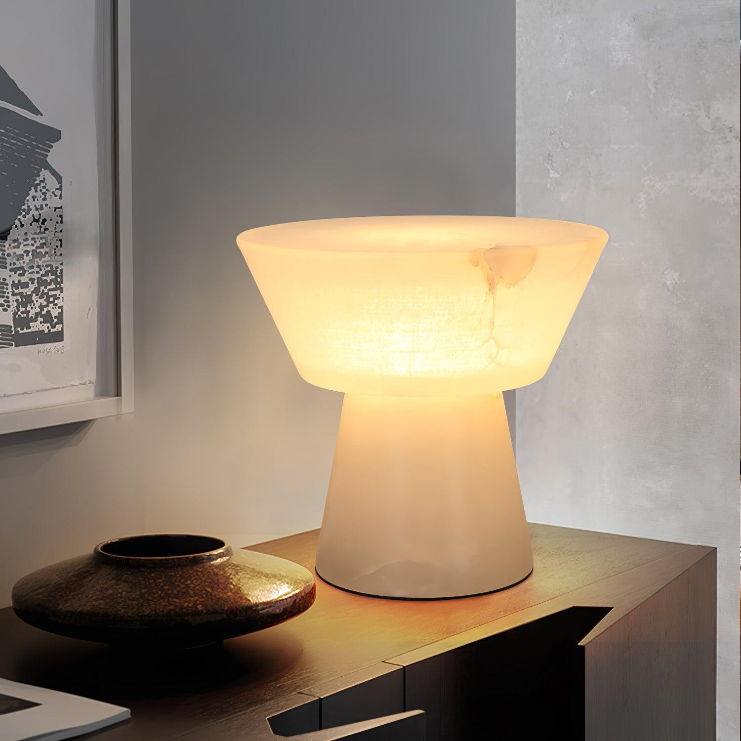 Beta White Marble Cone Table Lamp with Brass Detail for Elegant Ambient Light