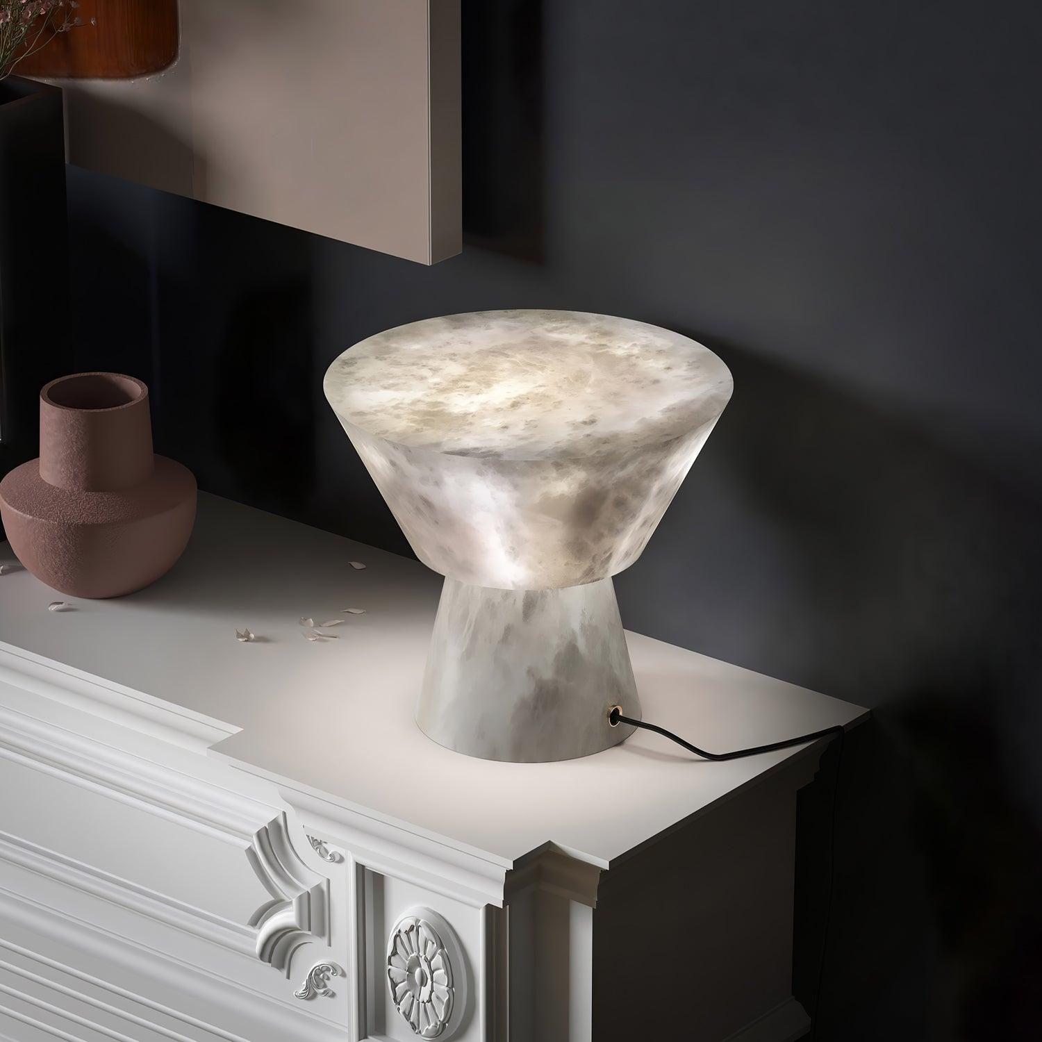 Beta White Marble Cone Table Lamp with Brass Detail for Elegant Ambient Light