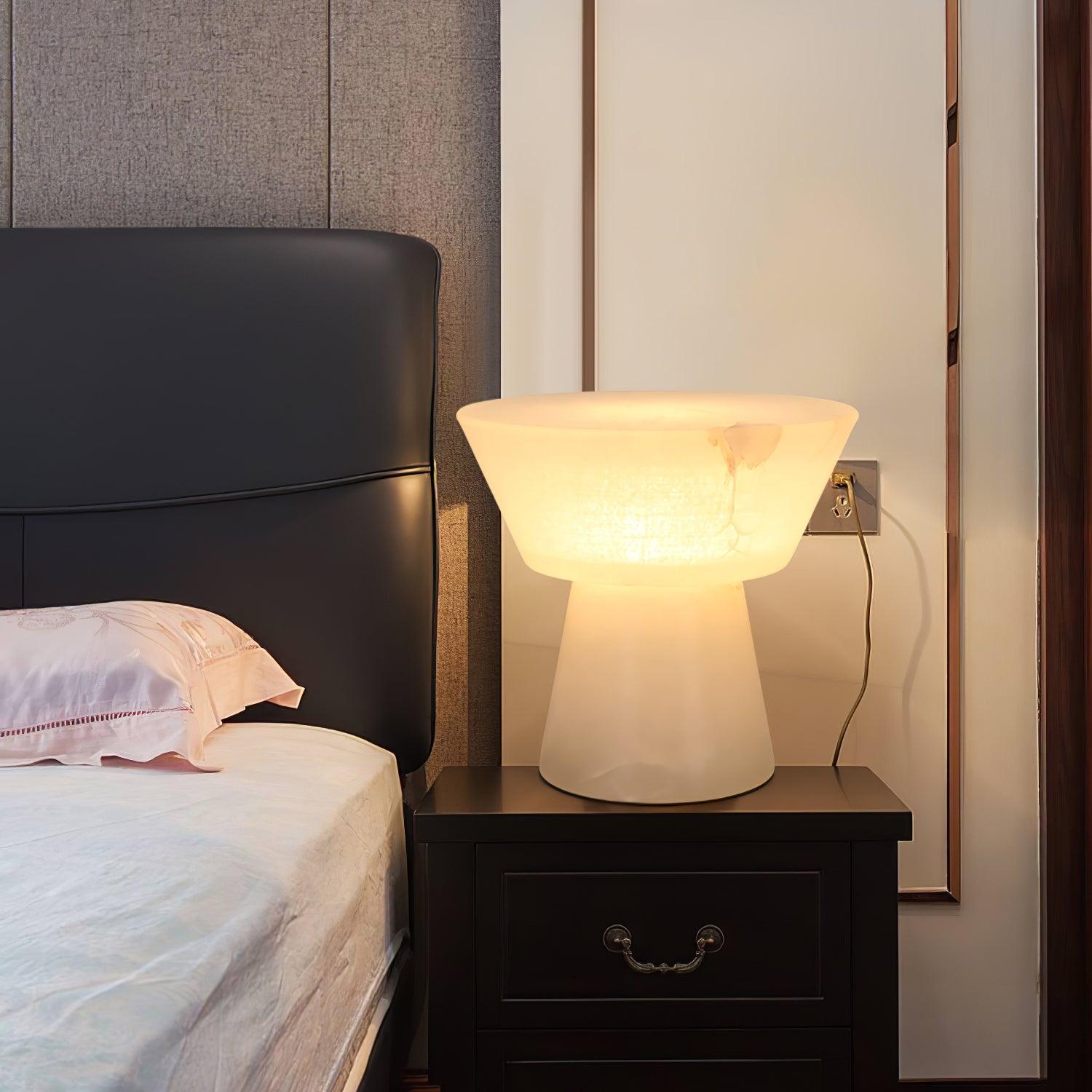 Beta White Marble Cone Table Lamp with Brass Detail for Elegant Ambient Light
