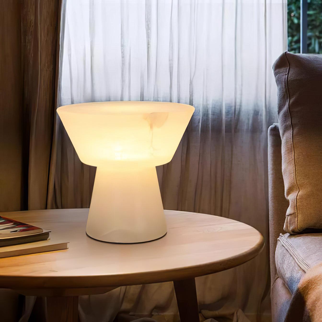 Beta White Marble Cone Table Lamp with Brass Detail for Elegant Ambient Light