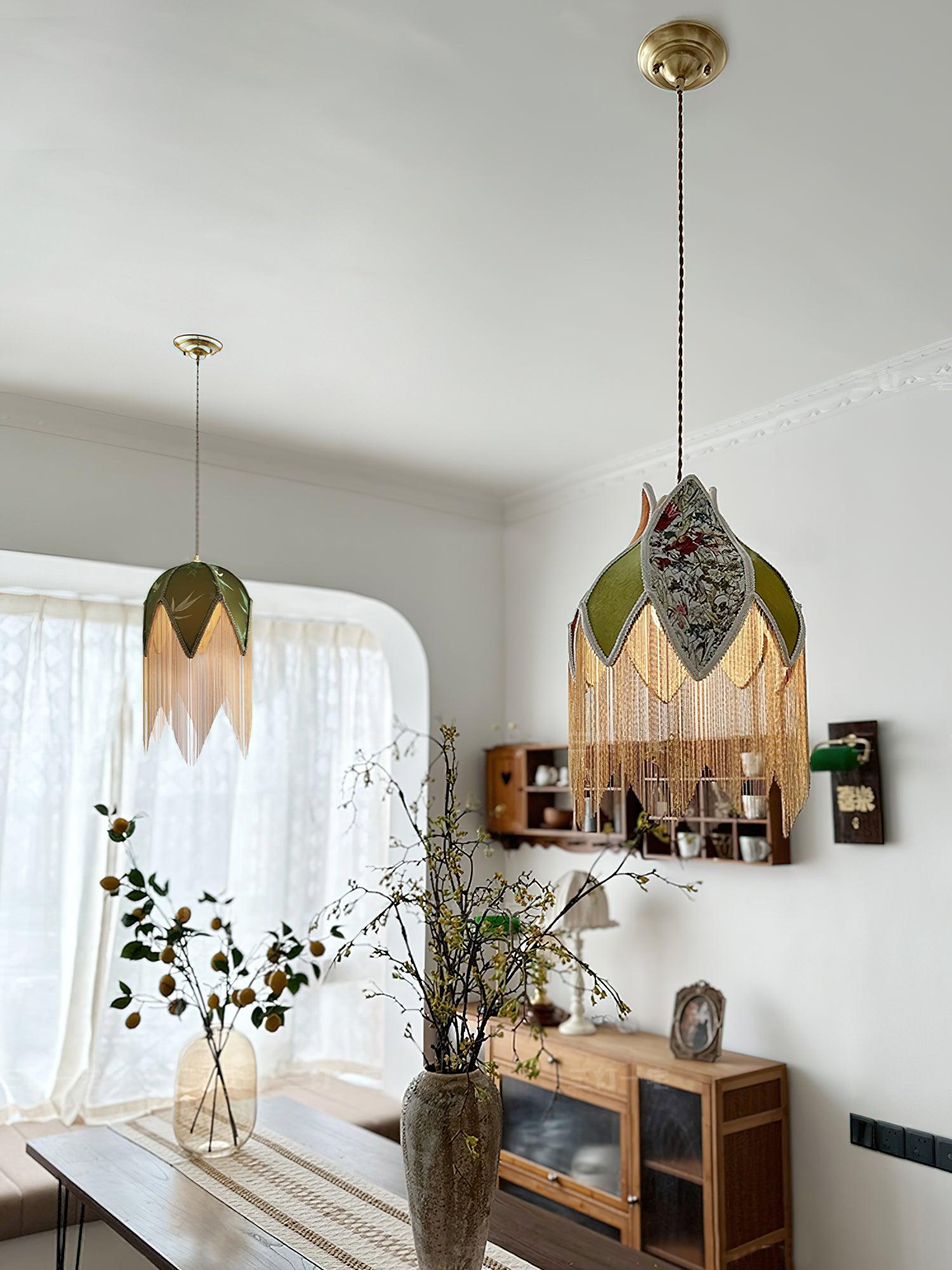vintage-style-velvet-fringed-pendant-light-with-tassels-and-brass-details