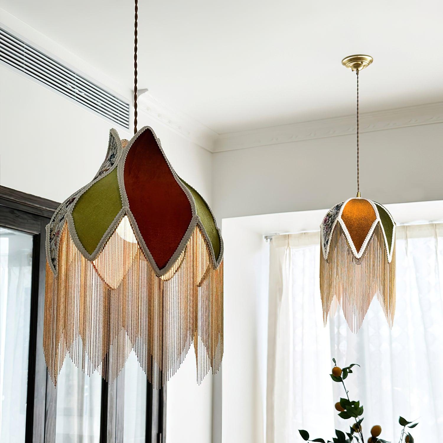 vintage-style-velvet-fringed-pendant-light-with-tassels-and-brass-details