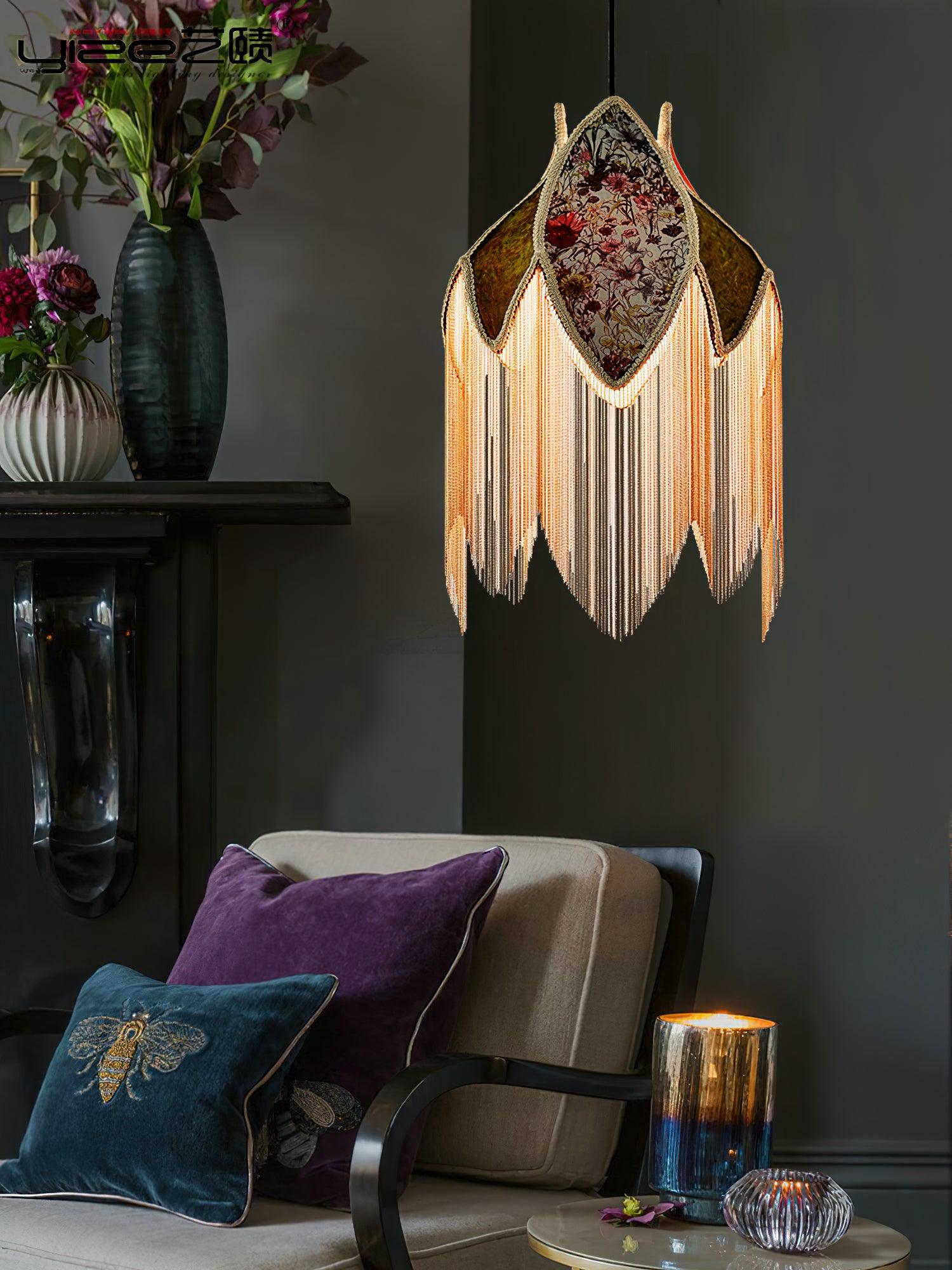 vintage-style-velvet-fringed-pendant-light-with-tassels-and-brass-details