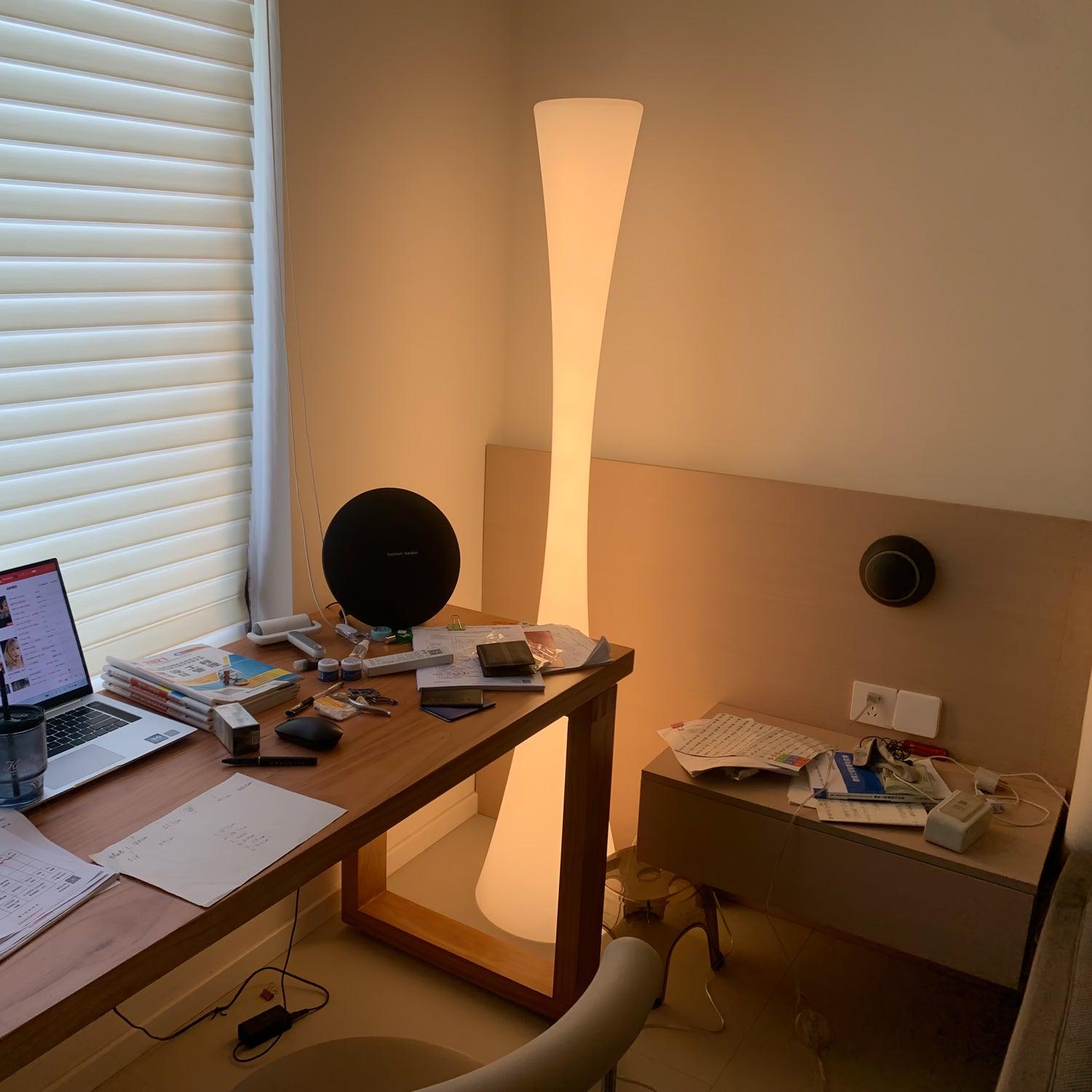 Modern Biconica Pol LED Standing Floor Lamp with Ambient Uplight in White Finish