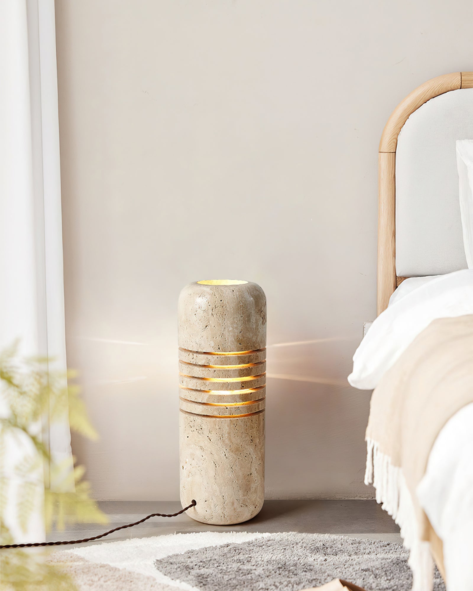 Modern Travertine Stone Bucket Floor Lamp Minimalist Uplight for Living Room