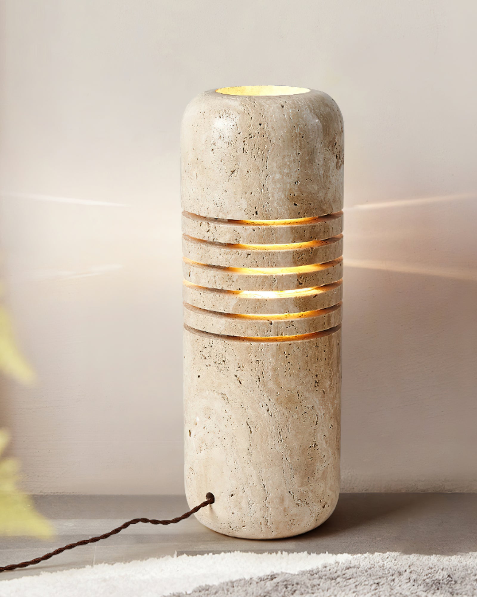 Modern Travertine Stone Bucket Floor Lamp Minimalist Uplight for Living Room