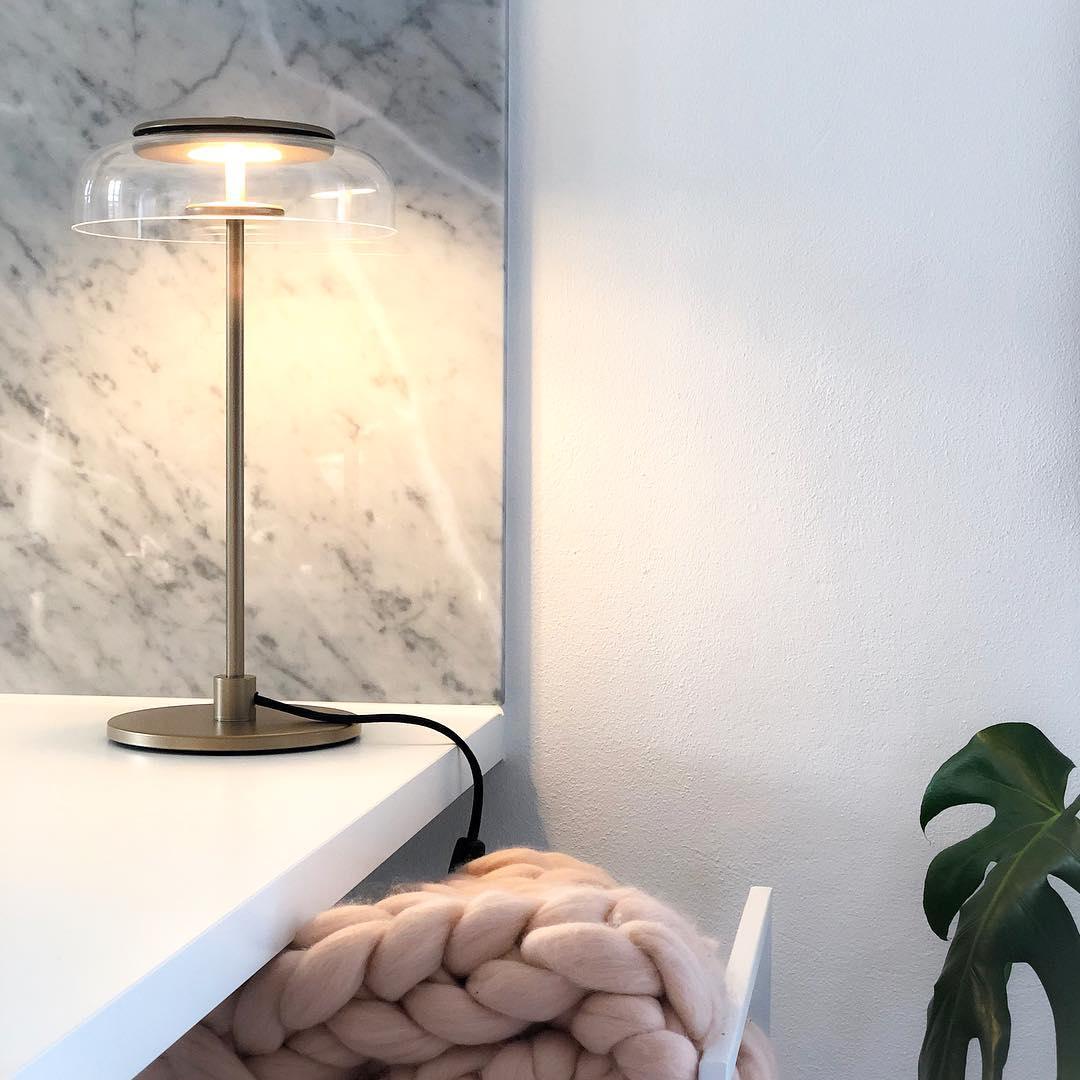 Modern Solara Brass and Glass LED Table Lamp for Living Room and Office