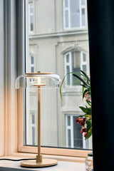 Modern Solara Brass and Glass LED Table Lamp for Living Room and Office