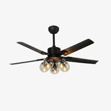 Vintage Industrial Black Ceiling Fan with Glass Globe Lighting and Three Speed Motor