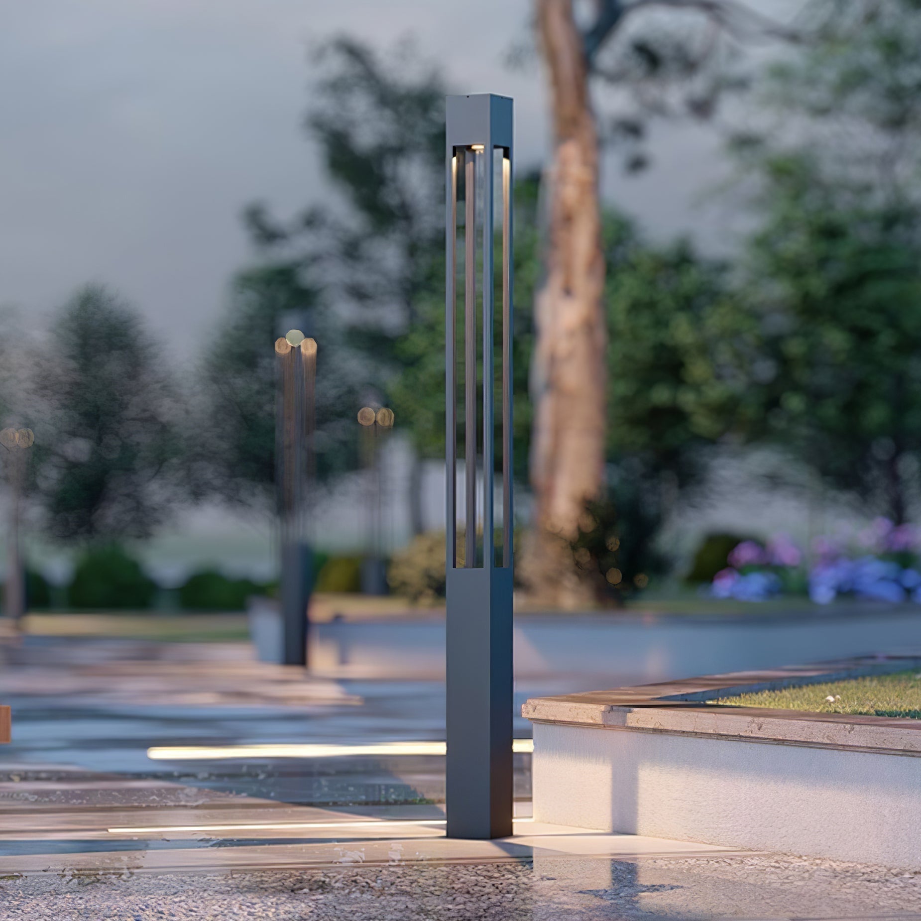 Modern Geometric Outdoor LED Post Light Minimalist Landscape Garden Column Street Lamp IP65