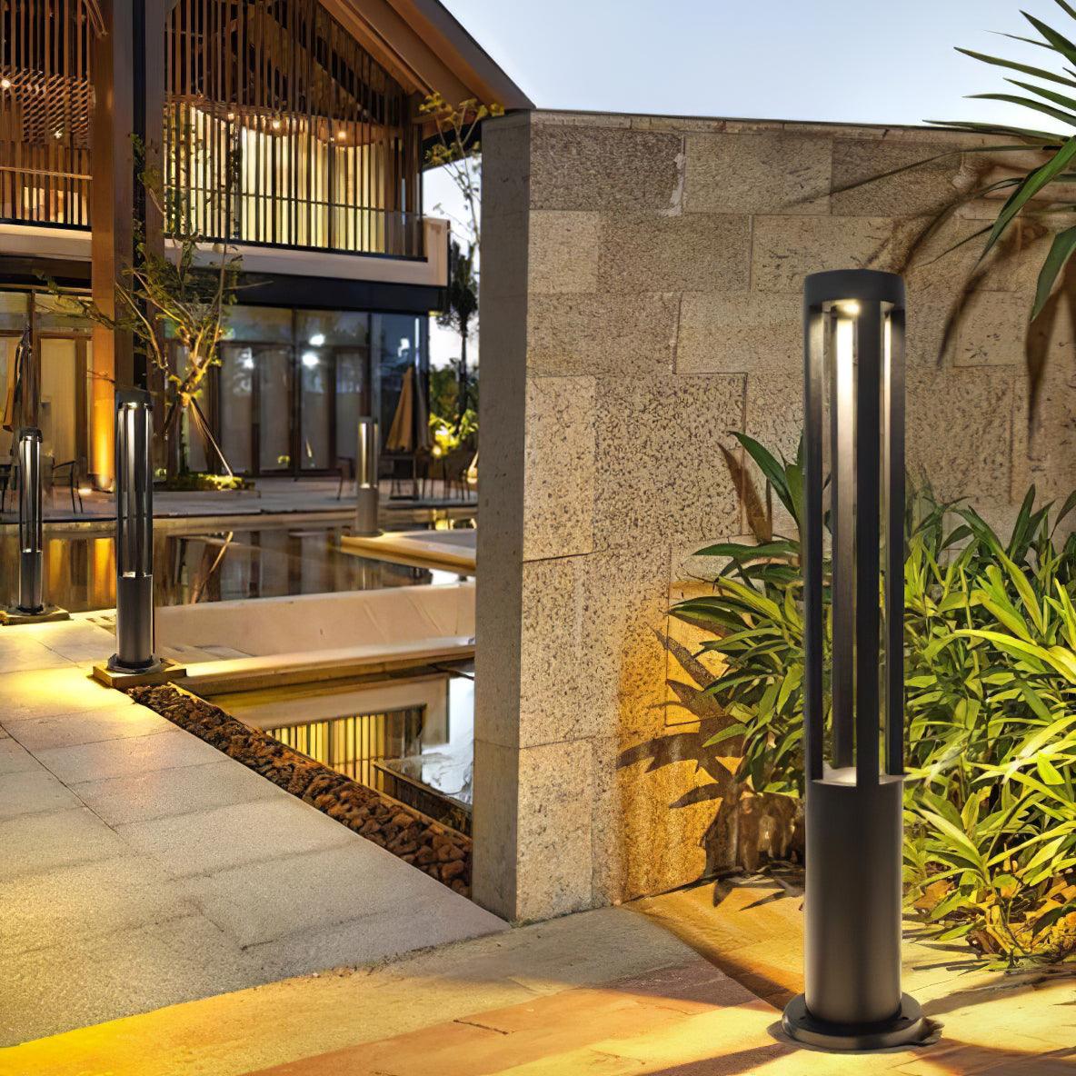 Modern Aluminum Black Cylindrical Solar Post Light Waterproof Outdoor Garden Pathway Lamp