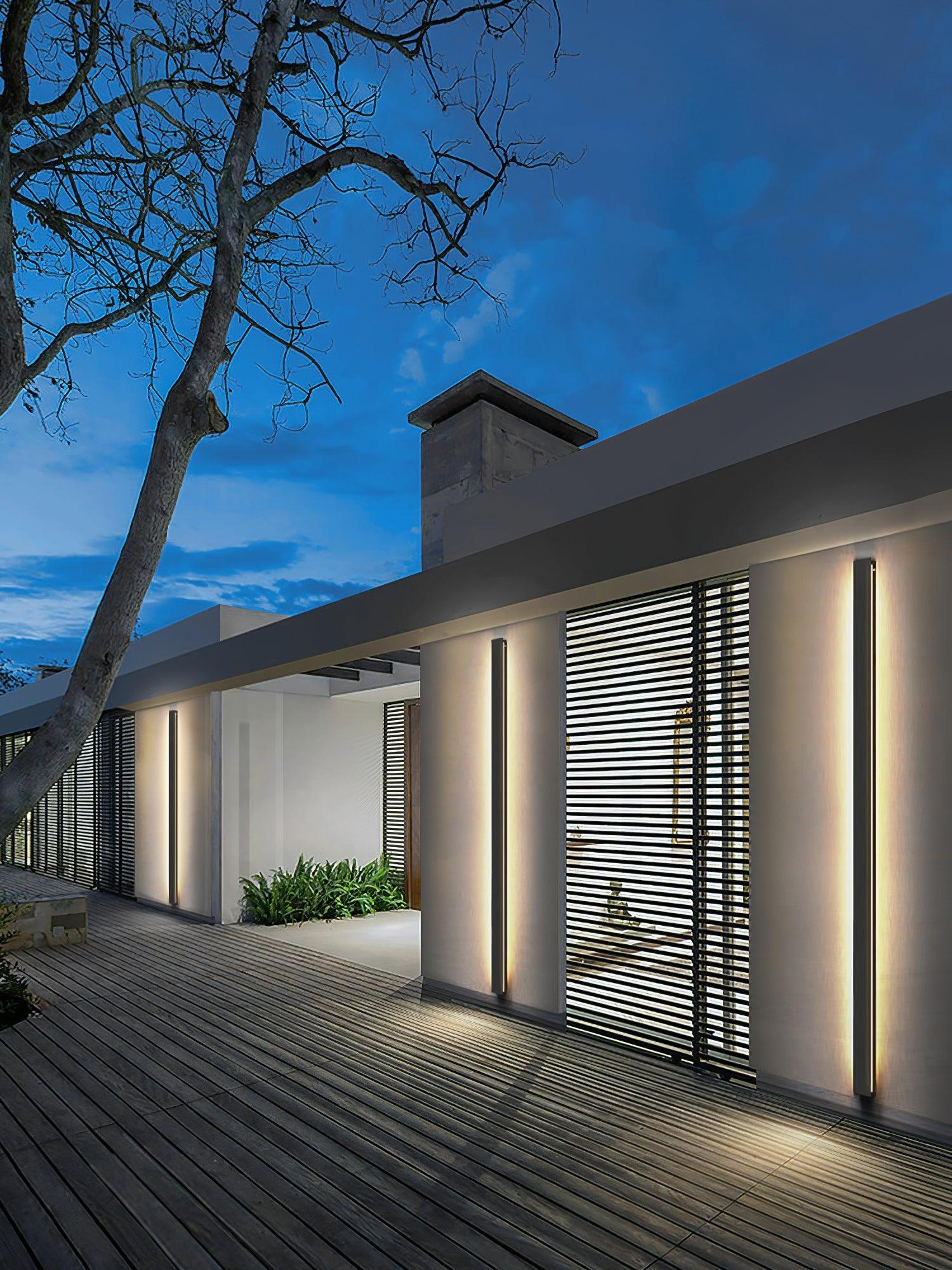 Modern Waterproof Solar Powered LED Outdoor Wall Light Long Strip Patio Sconce with Remote Control