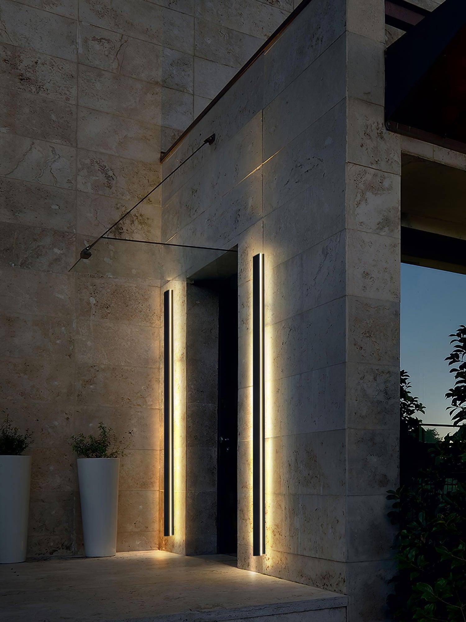 Modern Waterproof Solar Powered LED Outdoor Wall Light Long Strip Patio Sconce with Remote Control