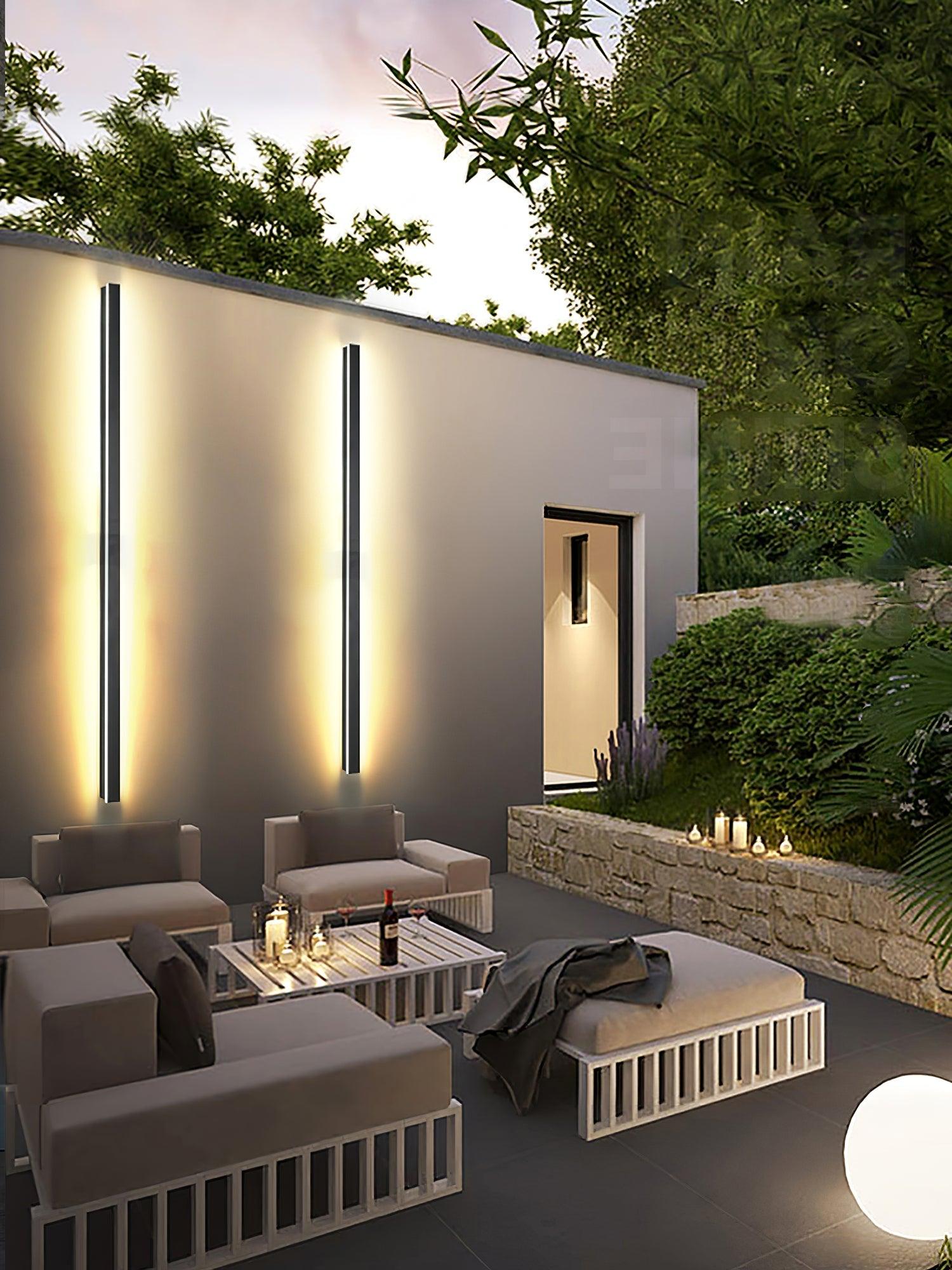 Modern Waterproof Solar Powered LED Outdoor Wall Light Long Strip Patio Sconce with Remote Control