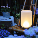 Modern Black Outdoor Portable Lantern Table Lamp with Blown Glass Shade