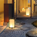Modern Black Outdoor Portable Lantern Table Lamp with Blown Glass Shade