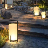 Modern Black Outdoor Portable Lantern Table Lamp with Blown Glass Shade