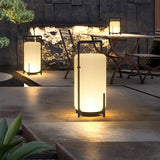 Modern Black Outdoor Portable Lantern Table Lamp with Blown Glass Shade