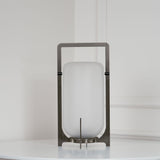 Modern Black Outdoor Portable Lantern Table Lamp with Blown Glass Shade