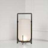 Modern Black Outdoor Portable Lantern Table Lamp with Blown Glass Shade