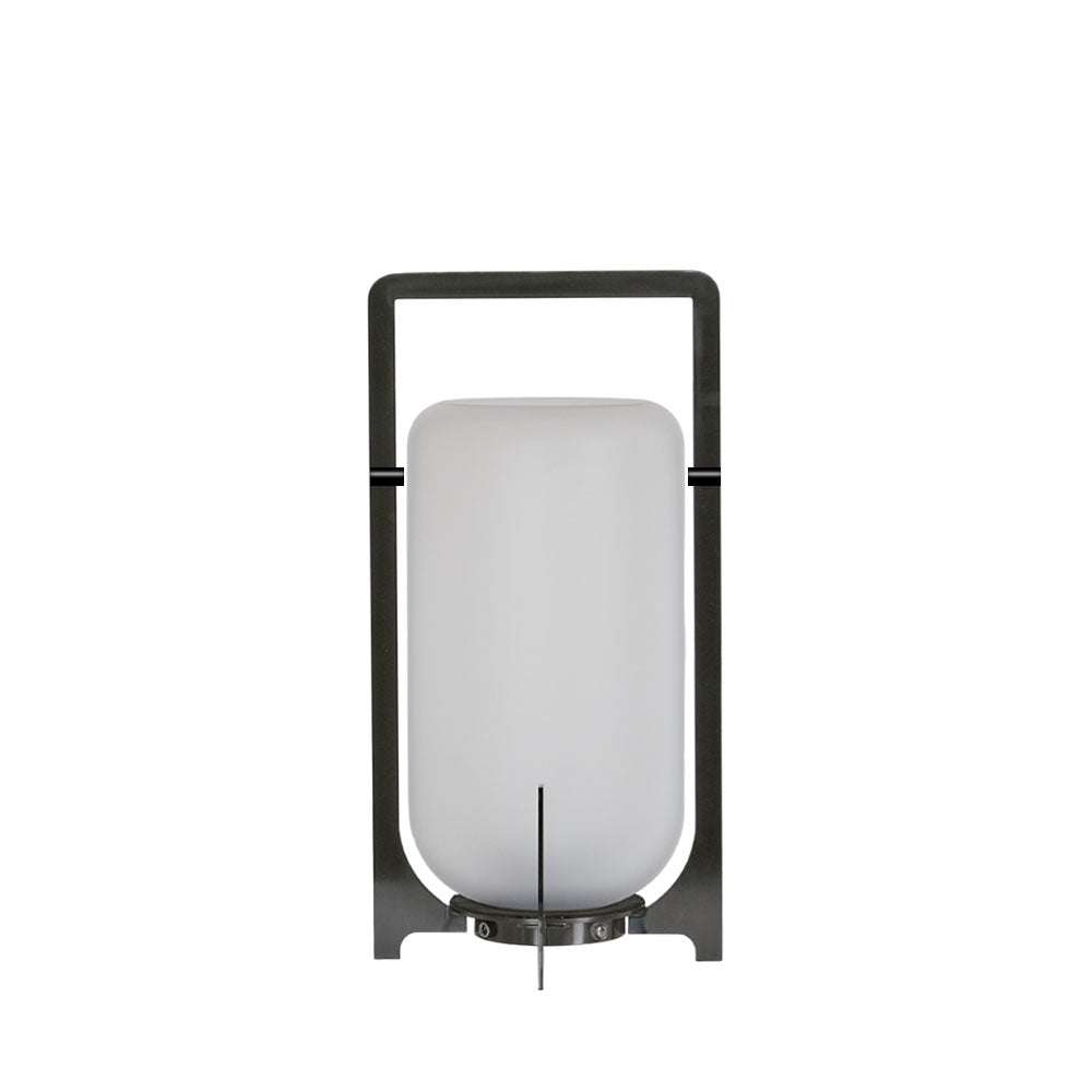 Modern Black Outdoor Portable Lantern Table Lamp with Blown Glass Shade