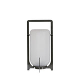 Modern Black Outdoor Portable Lantern Table Lamp with Blown Glass Shade