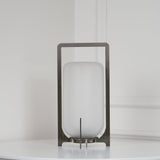 Modern Black Outdoor Portable Lantern Table Lamp with Blown Glass Shade