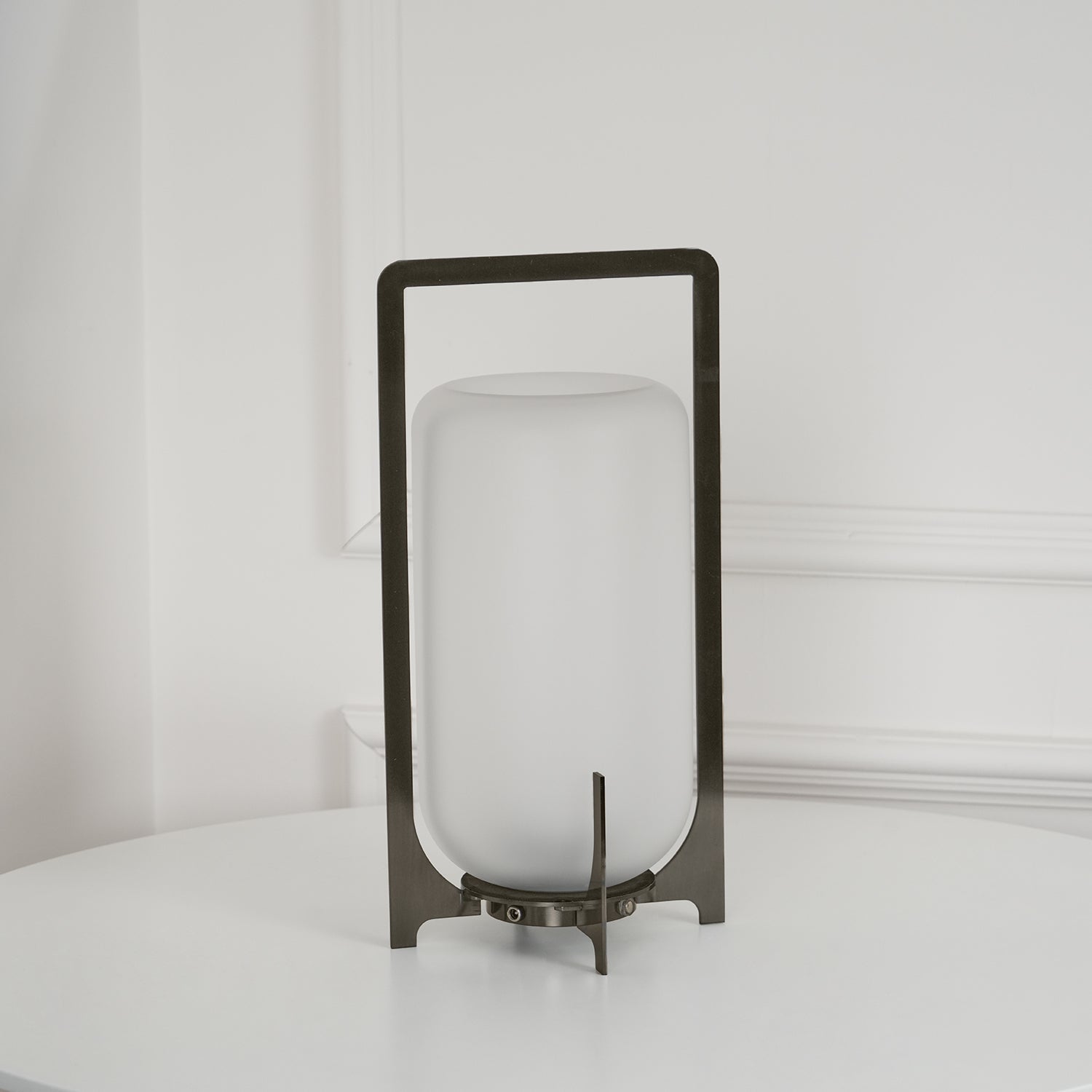 Modern Black Outdoor Portable Lantern Table Lamp with Blown Glass Shade