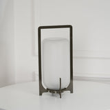 Modern Black Outdoor Portable Lantern Table Lamp with Blown Glass Shade